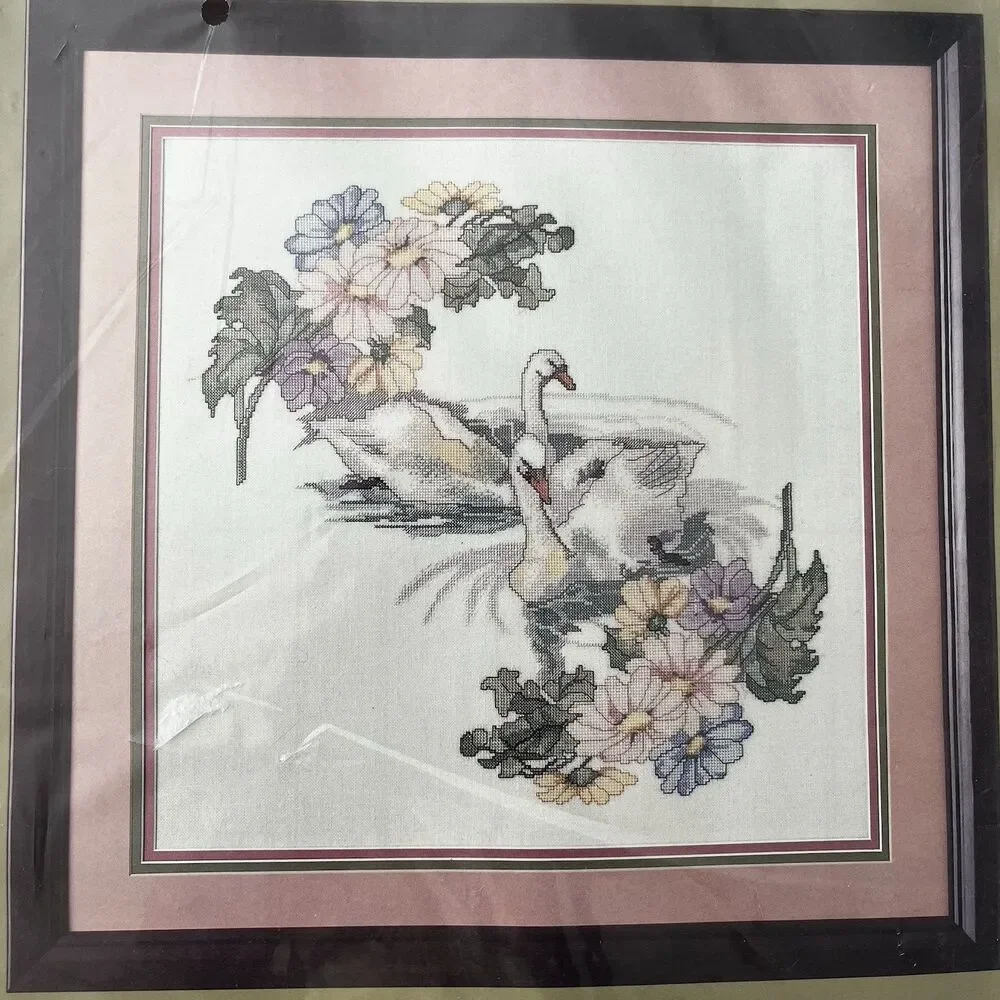 Swans & Flowers Linen to Cross Stitch Candamar Designs Something Special 16 x16